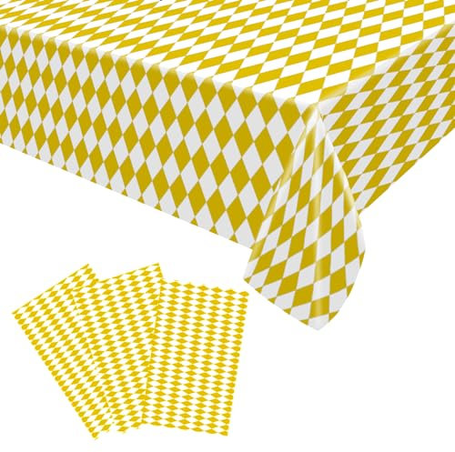3PCS Karierte Tischdecke,Gelb Weiß Karierte Tischdecke 220x130cm Plastiktischdecke,Table Cloth Weihnachtstischdecke Plastik Tischdecke mit Karierter Flagge für Weihnachten,Racing Party Dekoration