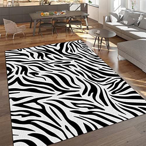 YEMYOR Abstrakter Teppich Mit Unregelmäßigem Zebramuster in Schwarz Und Weiß, Modischer, Eklektischer Gestreifter Kunstteppich, Geeignet Für Wohnzimmer, Schlafzimmer, Büro-60x100cm