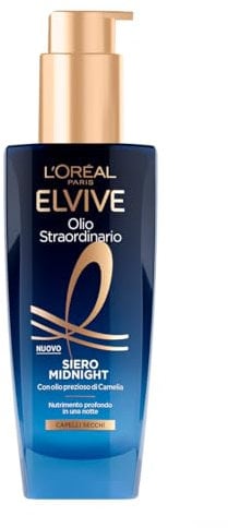 L'Oréal Paris Elvive Olio Straordinario Siero Midnight, Per Capelli Secchi, Nutrimento Intenso In Una Notte, con Olio Prezioso di Camelia, Elvive Midnight Serum, 100ml