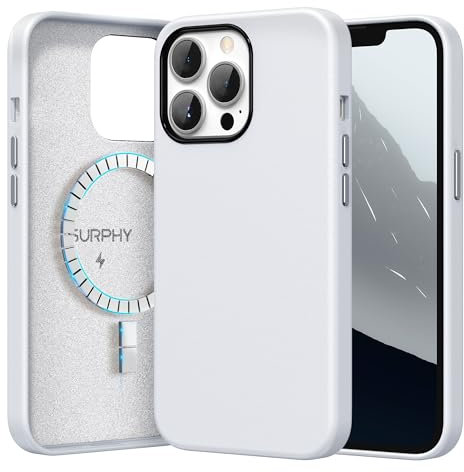 SURPHY Faux Leather Case Compatible with iPhone 13 Pro Case 6.1 inch, Premium PU Leather Case Cover (with Metallic Buttons & Microfiber Lining) for iPhone 13 Pro, Cool White