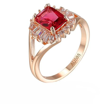 AMDXD Rotgold 585 Eheringe, Elegant Trauringe Rot, 14K Gold Moissanit Ring Echte Goldschmuck, Gr.65 (20.7)