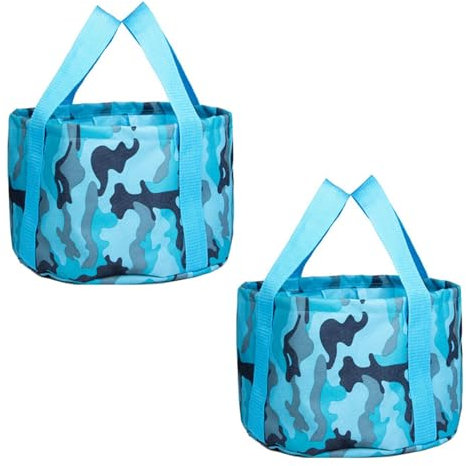 LIMEOW 2 Piezas Cubo Plegable, Multifuncional Lavabo Portátil, Cubo de Pesca Plegable Portátil, Cubo Plegable Paño de Oxford, con Bolsa, para Camping Jardín Exterior Pesca Remojo(Rosa, 15L) (Azul)