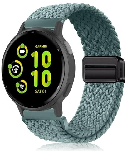 PaceBid 20mm Nylon Cinturino per Garmin Forerunner 165/165 Music/245/645/570 42mm/Vivoactive 5/6/Venu Sq 2/Venu 2 Plus, Magnetica Intrecciato Cinturini per Garmin Approach S50/S44/S42 - Verde