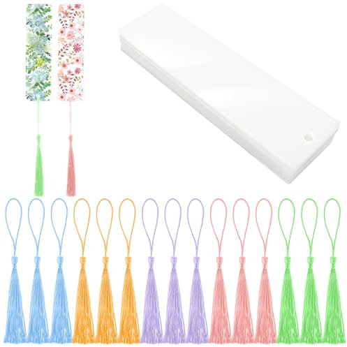 Xinjoduz 15 Stück Acryl Rohlinge Buchzeichen Acryl Lesezeichen Plotter Rohlinge Acryl Lesezeichen Rohlinge Geschenkanhänger Leere Bookmark Mit Quasten Blanko Lesezeichen Set Transparente Lesezeichen