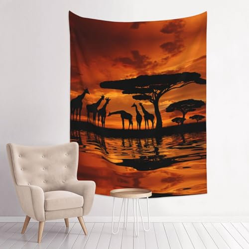 DJnni Dekorativer Wandteppich mit Giraffe unter dem Baum in Afrika, 73,7 x 94 cm, dekorativer Wandteppich, Wanddecke, guter Faltenwurf, weich
