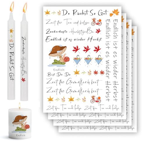 Bolosa 4 Stück Kerzentattoos, Wassertransferdruck,Wasserschiebefolie kerzen,Kerzenaufkleber Sticker, Kerzen Dekorieren, Herbst Kerze Aufkleber,Tattoo Folie für Herbstkerzen,Dekoration Selber Machen 5