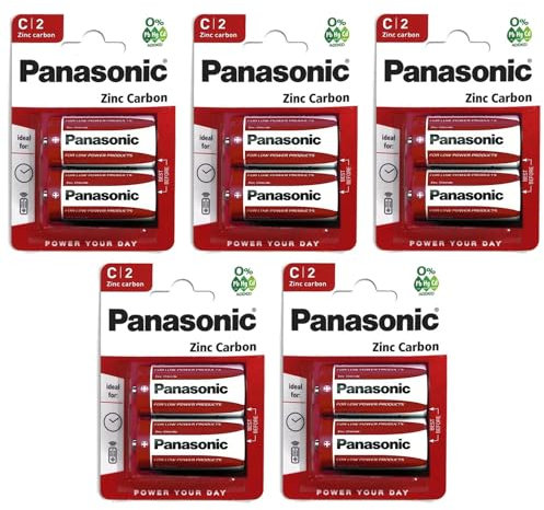PANASONIC Lot de 5 Blisters de 2 Piles Red Zinc-Carbon C - R14-1,5 V