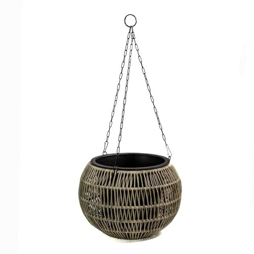 DARO DEKO Polyrattan Blumenampel rund grau Ø 32cm Korb Blumentopf hängend Pflanzkorb Hängeampel