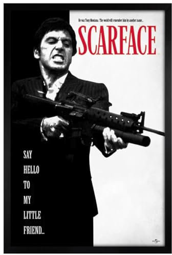 Grindstore Scarface Maxi-Poster Say Hello To My Little Friend, schwarzer Holzrahmen