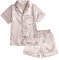 Kinder Schlafanzug Mädchen Satin Pyjama Kurz 2 Stück Jungen schlafanzüge mit Button Down Teenager Seide Nachtwäsche Geschenke Silk Pyjama Set für Mädchen Leichte