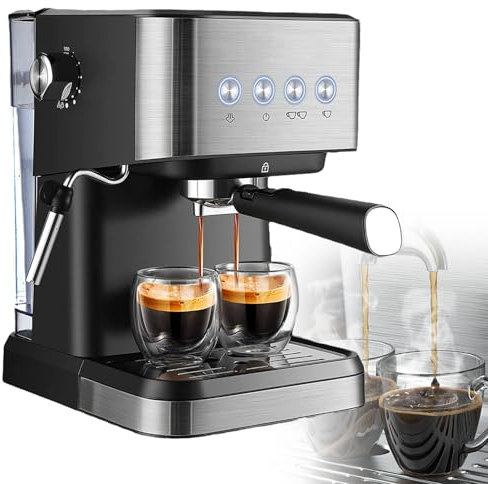 Hydravex Cafetera Espresso de 20 Bares, semiautomática, de Acero Inoxidable, para el hogar, con Pantalla táctil intuitiva, para café con Leche, Capuchino y Espresso