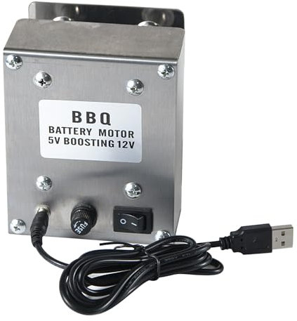 OUGPIU Electric BBQ Motor,70KG 2r/min BBQ Gas Grill Stainless Steel Rotisserie Electric Main Spit Motor,10W 5V to 12V BBQ Motor Spit Roaster Motor BBQ Grill Rotisserie,with USB Cable