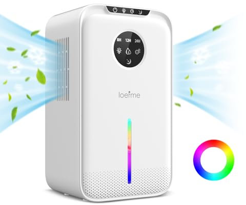 LOEFME dehumidifier for home damp with 3 Speed, 2.5L Electric Dehumidifier for Bedroom with Ultra Quiet, 7 Colorful LED Negative ion Small dehumidifiers with Defrost & Auto Shut off, White