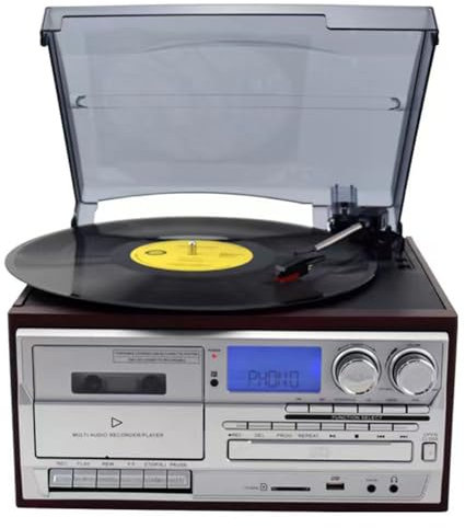 Tocadiscos Retro 9 En 1, Tocadiscos De Vinilo, Radio AM/FM, Sistema De Audio Con Tocadiscos De 3 Velocidades, Parlantes Incorporados, Salida De Audio Independiente, Para Entretenimiento/oficina