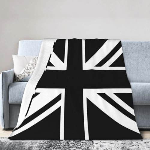 BigOtters Überwurfdecke mit Union-Jack-Flagge, gemütlich, flauschig, Plüschdecke, weicher Flanell-Überwurf, Decke für Sofa, Bett, Couch, 127 x 101,6 cm, Schwarz und Weiß