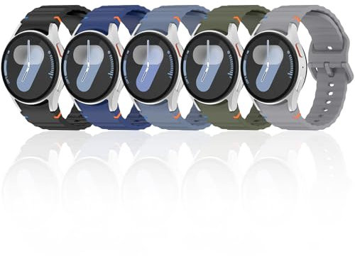 ELUTENG 5PCS Strap Compatible with Samsung Galaxy Watch 7 40mm 44mm/Galaxy Watch 6 40mm 44mm/ 5 Pro 45mm/ 6 Classic 43mm 47mm, 20mm Soft Silicone Sport Replacement Band for Men Women