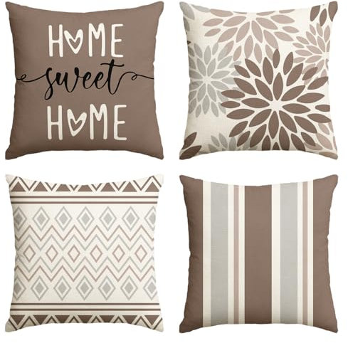 Artoid Mode Khaki Dahlien Geometrisch Frühling Kissenbezüge 4er Set, 40x40 cm Zierkissenbezug Cushion Cover Couch Wohnzimmer Außenbereich Deko