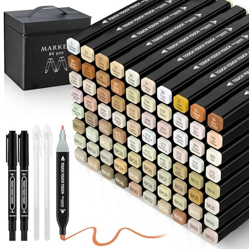 80 Skin Tone Dual-Tip Alcohol Markers Set with 4 Pro Tools (Acrylic Blender Pens, Lip Palette & Sketch Liners) – Professional Portrait Colouring Art Supplies for Adults, Graffiti & Acrylic Painting