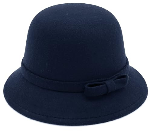 BAOKELAN Damen Filzglocke, Vintage-Stil, Bowler-Hut, blau, Einheitsgröße