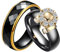 AMDXD Damen Trauringe Paare Ringe, 6.5mm Breit Keramik Partnerringe Verlobungsring Hochzeitsring Band Ring mit Weiß Zirkonia, Geschenk für Ehefrau Mann Freundin Freund, Schwarz Gold, Gr.60 (19.1)