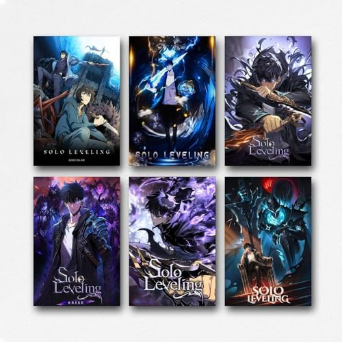 Set of 6 Solo Leveling Vintage Classic Anime Movie Poster - Ästhetische Leinwand-Wandkunst für Zimmer, Schlafzimmer-Dekor 08x12inch(20x30cm)
