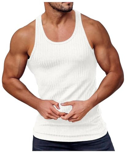 2025 Débardeur Homme Sport- Gilet sans Manche Rayures Verticales Couleur Unie Col en U Décontracté Chic Top Slim Simple Comfortable Doux Style Fitness Et Coupe Ajustée Tous Les Jours Sexy Haut