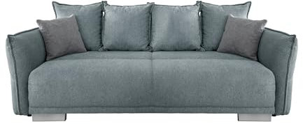 möbelando Schlafsofa >Phedra< Big-Sofa mit Federkern, Mikrofaserbezug in 9758 Corto Mint, Armlehnenfunktion, Stauraum, Liegefläche 168x199 cm, Rücken echt bezogen, chromfarbene Füße