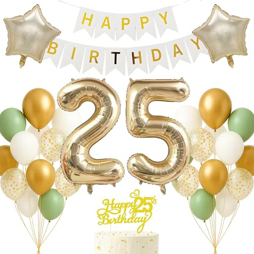 Geburtstagsdeko 25 Jahre Gold Grün mit Zahlenballon 25 Partydeko Erwachsene Frau Mann Helium Luft Fotohintergrund Raumdeko Tischdeko Hintergrund Dekoration 25. Geburtstag