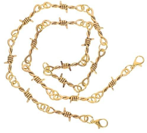 SAFIGLE Unisex Punk Halskette Barbed Wire Design Einstellbar Dornen Anhänger Hip Hop Schmuck für Männer Frauen Halloween Party Accessoire Goldfarben