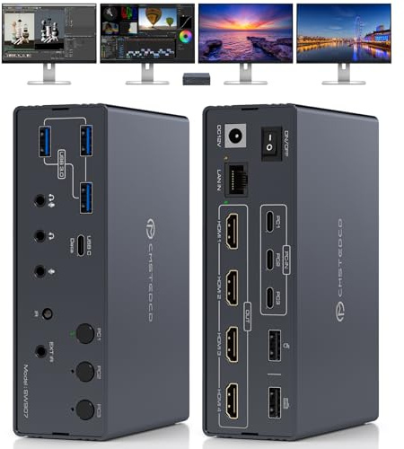 TJCXELE USB C KVM Switch Docking Station 3 PC 4 Monitors with Displaylink，für Windows & Mac M1 M2 M3 M4, 4K60Hz HDMI KVM Switch Support Extended & Mirrored Modes