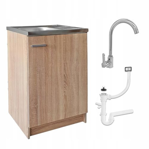 Stamar Spülenschrank Küchenschrank 60 cm Sonoma Spüle mit Armatur und Siphon Geschirrspüler Komplett Montagefertig