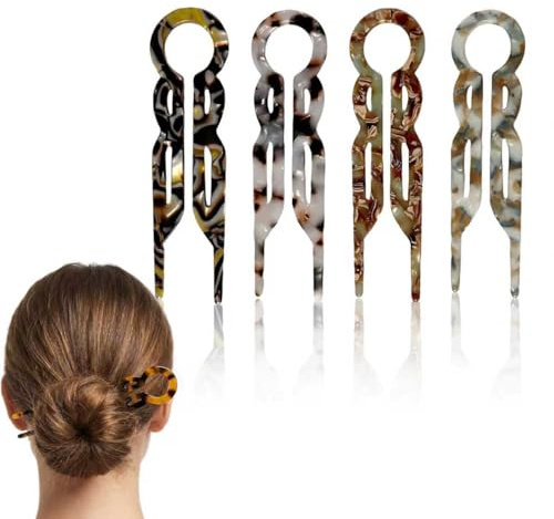 4 Pcs Premium Acetate Prestige Hairs Pins, U-Shaped French Hair Pins Set | Magic, Secure Double-Notch Hold for Women All Hair Types Lightweight Damage-Free