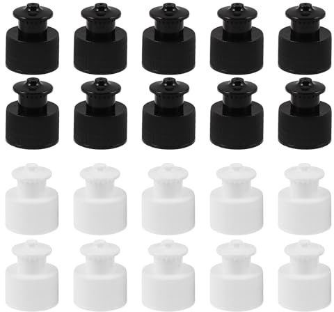 Hemobllo Lot de 20 Bouchons à Pression Étanches 24 Mm pour Bouteilles d'eau Sport, Bouchons à Tirer Manuellement en Plastique Blanc et Noir, Accessoires Rechargeables pour Activités