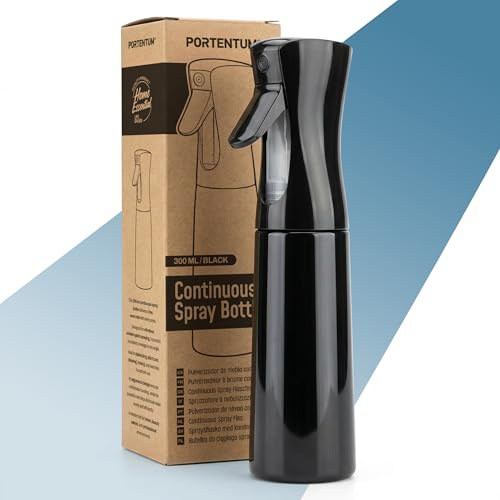 PORTENTUM spray bottle 300 ml – Water spray bottle for hair with Fine Mist Continuous Spray – Ergonomic Design – Plant mister refillable for plants, hair styling and cleaning