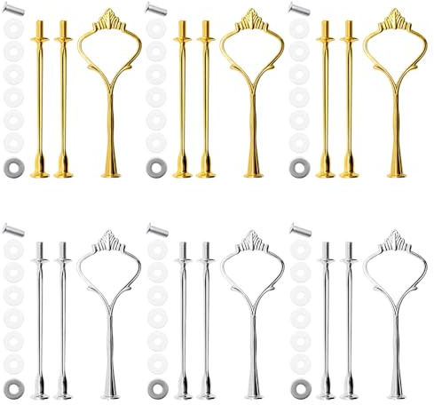 6 Sets Cake Stand Fittings, 32 cm 3 Tier Afternoon Tea Stands Handle Hardware Holder for Wedding and Party Making Resin Cupcake Dessert Platter Stand