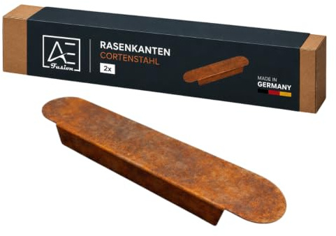 Rasenkanten 2er-Set flach | 2× Anfang/Ende | 2× Eckstück | 2X Mittelstück | Rasenkante Metall | 400×80×40mm | Cortenstahl/Edelstahl | Beetumrandung | Made in Germany (Cortenstahl, Mittelstück)