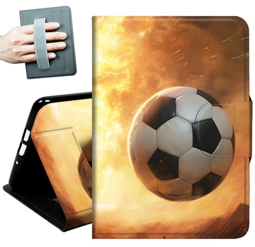 Case for iPad Pro 11 (M4/M5) 2024/2025,with Hand Straps and Auto Wake/Sleep Leather Slim Multiple Angles Stand Smart Cover for iPad 11 Inch 2025 2024,Football and fire