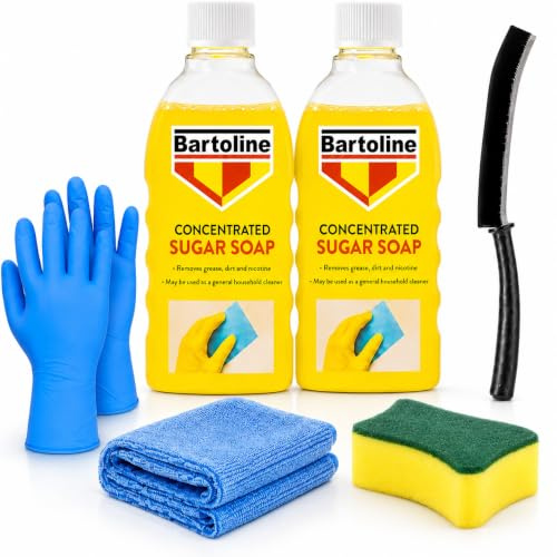 Sugar Soap for Walls Cleaning Kit | Bundled with Nitrile Gloves, Sponge & Microfiber Cloth, Crevice Brush Included, For Painted Walls, Paint Prep