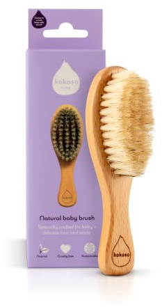 Kokoso Baby - Wooden Brush, Natural Baby Hair Brush - Made with 100% Natural Boar Bristle, for Babies & Toddlers - Gentle on Delicate Hair - Comes with a Jute Bag, Plastic Free