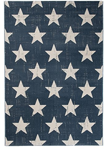 Carpeto Modern Teppich Blau 200 x 290 cm Stern Muster Canvas Kollektion