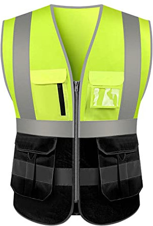 GOGO Sicherheitsweste Warnweste Hohe Sichtbarkeit Reflektierendes Weste Multi Taschen mit Reflexstreifen und Paspelierung