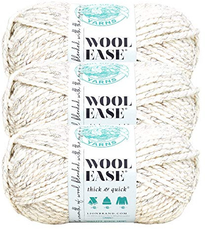 Lion Brand Yarn, Wool-Ease Thick & Quick Yarn, Wheat, Cream Tweed, 3 Pack