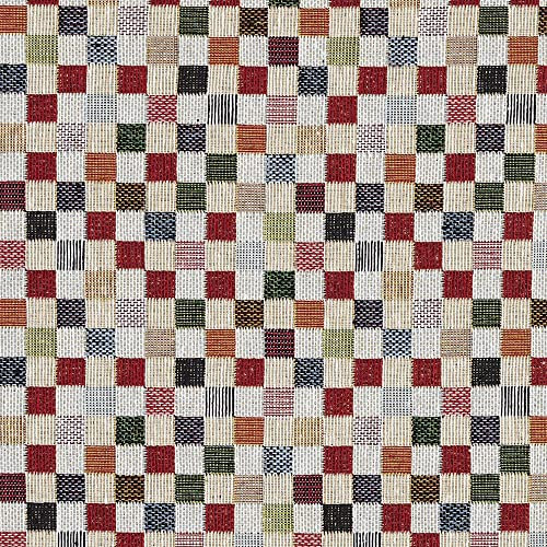 Kt KILOtela - Polsterstoff - Dekostoff - Gobelin Jacquard - 280 cm Breite - Meterware ab 0,5 m - Preis Gilt für 0,5 m | Kariet, Klein - Rot, Orange, Grün, Blau, Beige