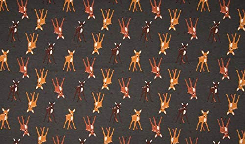 Qualitativ hochwertiger Jersey mit Rehen auf Grau als Meterware zum Nähen von Baby und Kinder Kleidung, 50 cm