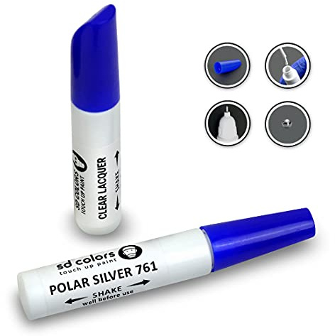 SD COLORS 12 ml Touch-Up-Farbe, Klarlack und Grundierung mit Pinsel - Polar Silver (761) - Kompatibel mit Mercedes - Kratzer, Chips und Lackreparatur