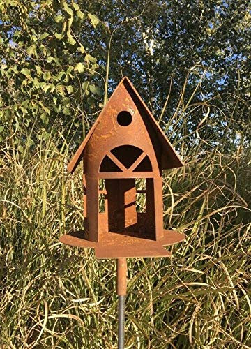 villa-lilla Edelrost Vogelhaus/Futterhaus/Metall Laterne in Edelrost als Deko/Gartendeko H 19 cm