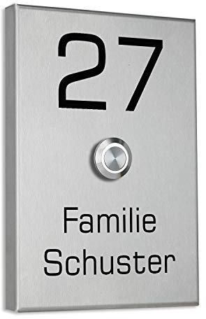 Aufputz Türklingel aus Edelstahl in 5 Farbtönen konfigurierbar mit LED Taster Aufputz Klingelschild 110x160mm Martina