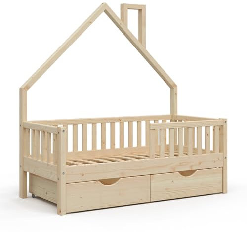 VitaliSpa Hausbett Noemi, Naturholz, 70x140 cm mit 2 Schubladen