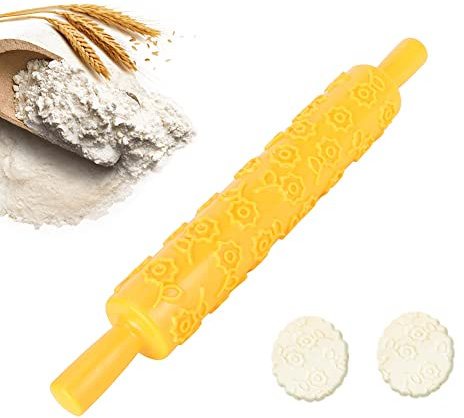 Modello di Pasta Goffrato Mattarello, Goffratura Rullo Pasta Plastica Rullo di Cottura Maniglia Aghi Modello di Fiore Torta Rullo Fondente Pasticceria Mattarello per Panettiere, Pizza, Biscotto