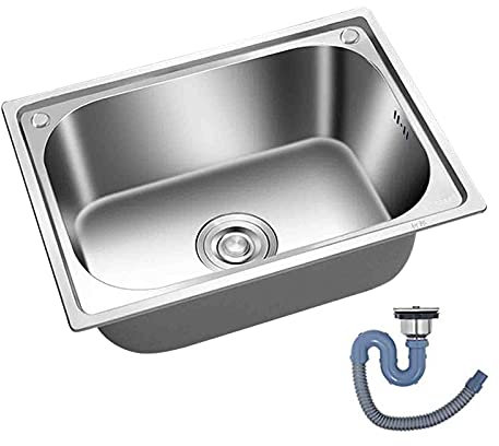 MYAOU Kit de déchets de crépine d'évier de Cuisine en Acier Inoxydable, Petit évier de Camping-Car encastré carré Simple Bol éviers de Lave-Vaisselle à légumes, 42x37x16cm